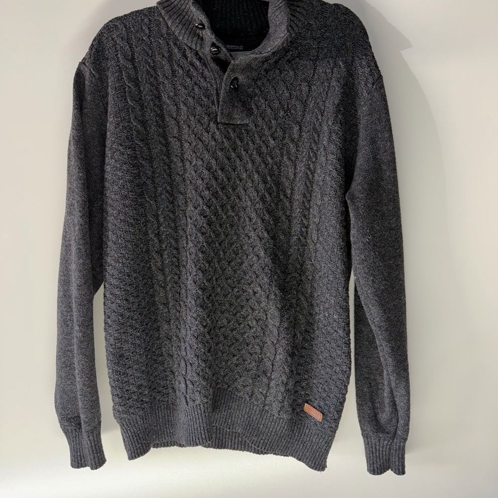 Buffalo David Bitton Charcoal Cable-Knit Turtleneck Sweater